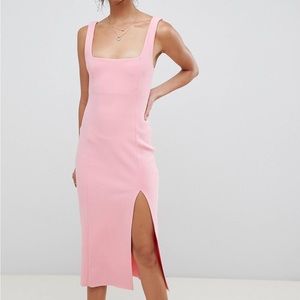 Pink Square Neck Dress with Slit